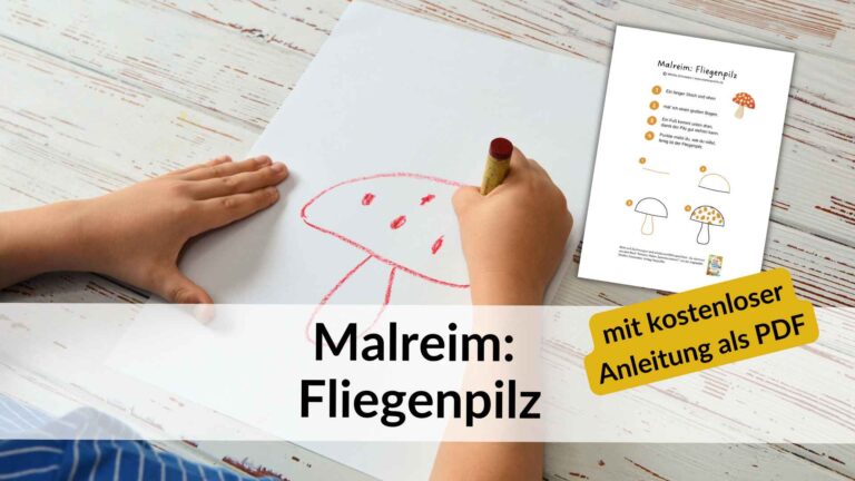 Malreim Anleitung für Fliegenpilz zum malen für Kinder ab 3 Jahren
